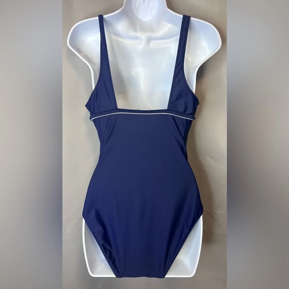 Lauren Ralph Lauren Womens Blue V Neck‎ One Piece Swimsuit Sz 10